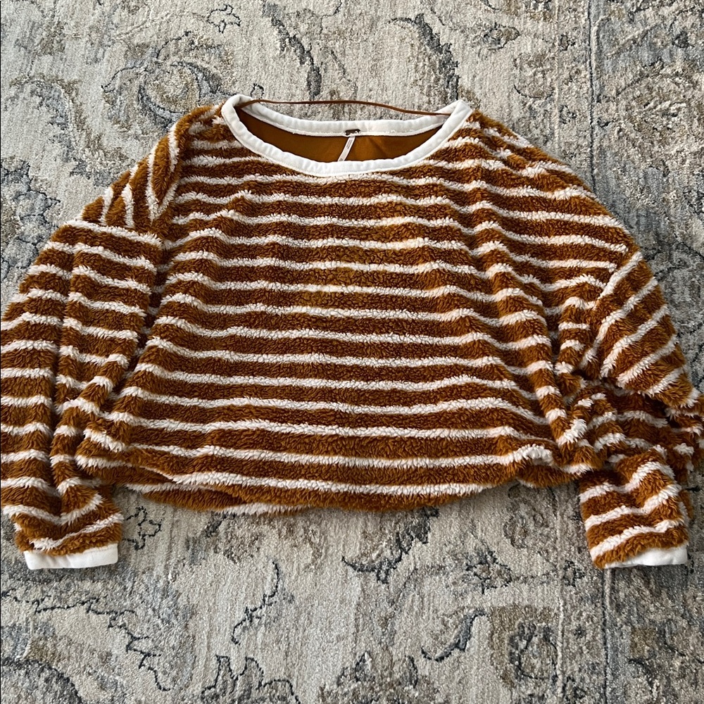 Free People size XS Cozy Striped Brown and White Sweater - Picture 6 of 7